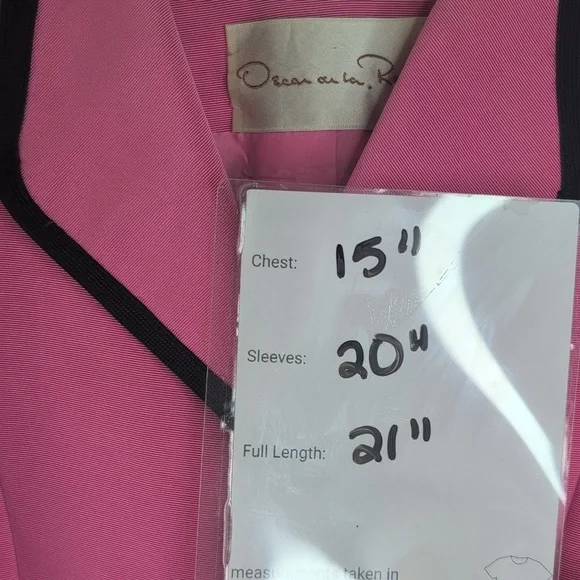 Vintage '80s Oscar De La Renta Size 10 Pink Women's Jacket with Black Trim - Picture 3 of 9